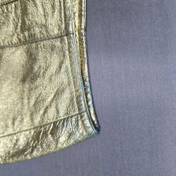 Melanzona Size 6 Metallic Gold Leather Pencil Skirt Vintage Bergdorf Goodman - Picture 6 of 8